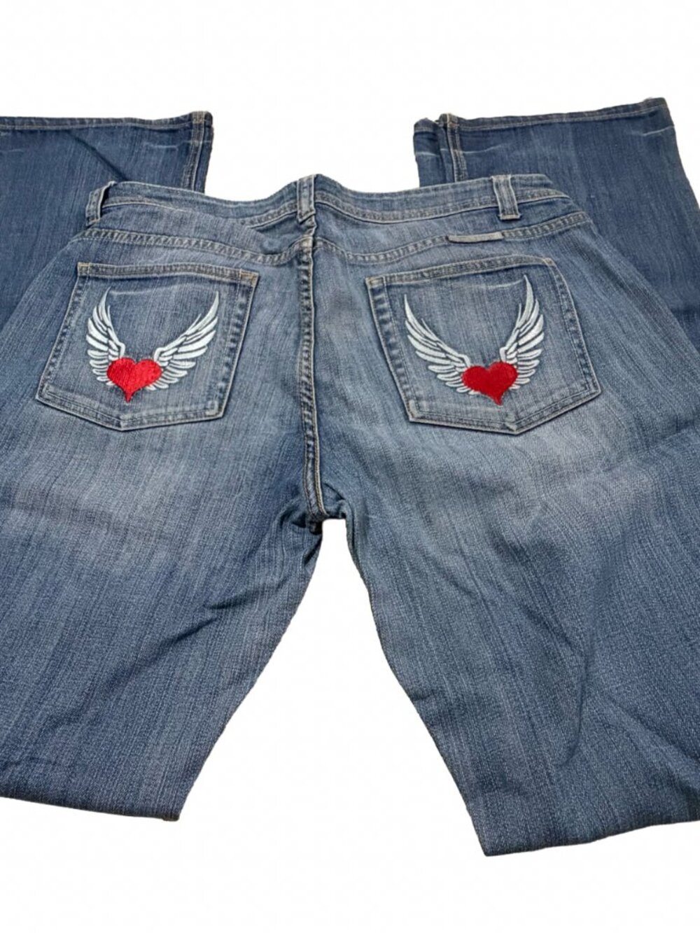 Cowgirl Tuff Heart & Wings Bootcut Jeans W33 L35 Extra Long Embroidered Rodeo